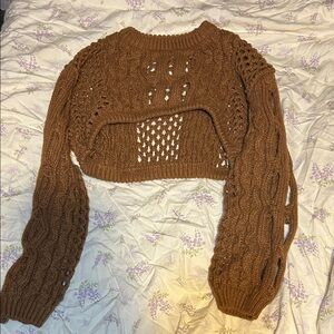 Brown Knit Cropped Sweater